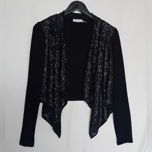 Calvin Klein Black and Sequin Women's Draped Front Open Cardigan Sweater